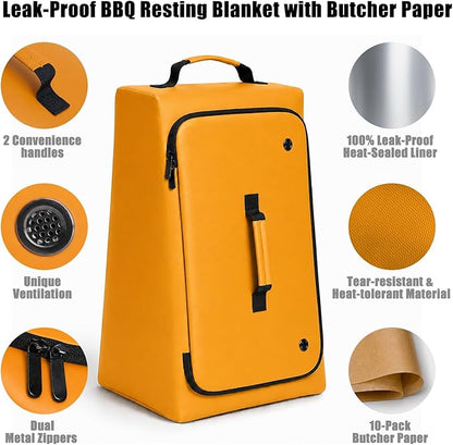 BBQ Blanket for Resting Meat, 270° Opening Leak-Proof Insulated Meat Resting Bag with Butcher Paper, BBQ Brisket Blanket for Pork Shoulder/Steak/Turkey, Smoker Grilling Accessories Gifts for Men/Dad