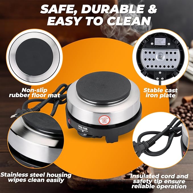 NATGAI 500W Small Hot Plate Electric Hot Plate, Portable Mini Hot Plate, Adjustable Temperature Single Burner for Moka Pot, Coffee, Milk, Water Heating, 5.5" Portable Electric Stove(110V US Plug)