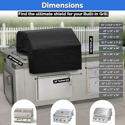 Covers & All Built-in Grill Cover for Outdoor Grill – Heavy Duty 12 oz Waterproof Built-in BBQ Grill Cover, PVC-Coated Polyester with Elastic Hem for Snug Fit (34 x 26 x 24 inches, Black)