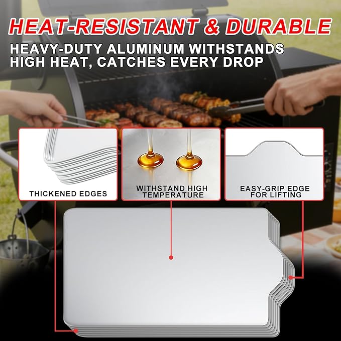 6 Packs BAC408 Drip Tray Liners for Traeger Tailgater 20 Series Grills, Heat-Resistant Foil Liners Replacement for Traeger Tailgater Accessories, Aluminum Tray for Catching Grease 19.6" x12.5"