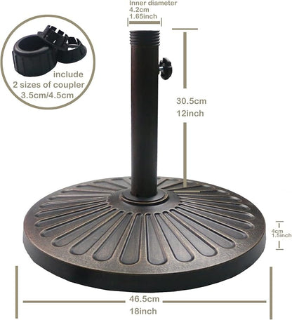 Sunnyglade 18" 30.2-lb Heavy Duty Round Patio Umbrella Base Antiqued Bronze | 30.2-Lb Resin Umbrella Base Keeps Patio Umbrellas Steady with An Elegant Bronze Finish, and 1.38"-1.8" Pole Fit