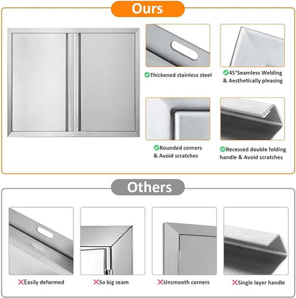 JIE JIN Outdoor Kitchen Door 26" W X 24" H Double Doors BBQ Access Door BBQ Island Door 304 Brushed Stainless Steel Flush Mount Door for Outdoor Kitchen BBQ Island Outdoor Cabinet Doors