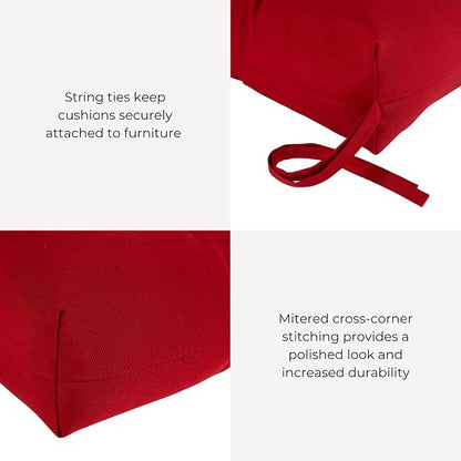 Outdoor Tufted High-Back Chair Cushions, One-Piece Hinged Seat and Back Design, Reversible with 4 Ties, Durable Polyester Fabric, Recycled Fiber Fill - Single, Salsa Red