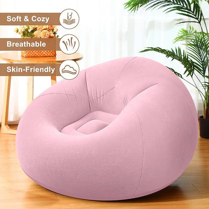 Realspring 6 9 12 Pcs Inflatable Bean Bag Chairs for Adults with Electric Air Pump, Blow up Couch Folding Portable Inflatable Couch Lazy Sofa for Outdoor Movie Night Camping(Pink,6 Pcs)