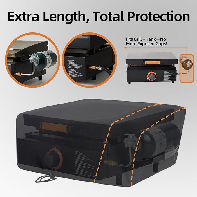 NOELIFE Grill Cover for Blackstone 17 inch Tabletop Griddle with Hood, Griddle Accessories for Blackstone 17, Propane Fuel Cylinder Can Be Covered Completely, Waterproof and Windproof (Cover Only)