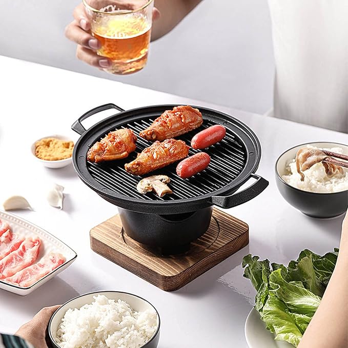 Korean Bbq Grill Charcoal, Small Charcoal Grill 8.5 Inches Portable Grill Iron Barbecue Grill Tabletop Kbbq Grill Outdoor Indoor Camping One Person Mini Bbq Grill Japanese Barbecue Pan For Home