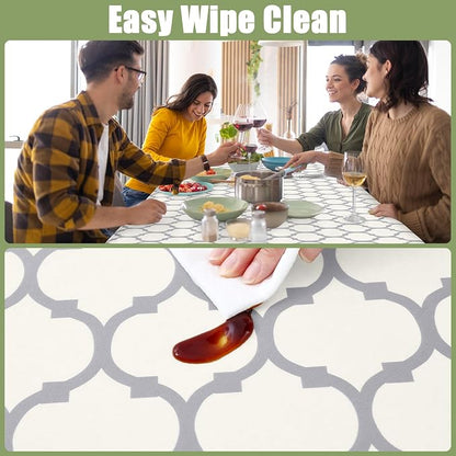 Smiry Picnic Fitted Table Cover, 6 Foot Flannel Backed Vinyl Tablecloth | Waterproof Elastic Stretch Table Cloth, Wipeable Plastic Tablecloth for Camping, Indoor & Outdoor (Beige, 42" x 72")