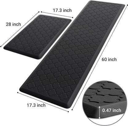 Kitchen Mat [2 PCS] Cushioned Anti-Fatigue Floor Mat Water Resistant Non-Skid Kitchen Mats and Rugs Ergonomic Comfort Foam Kitchen Rugs Standing Mat for Floor Office Sink(Black,17.3"x28"+17.3"x60")