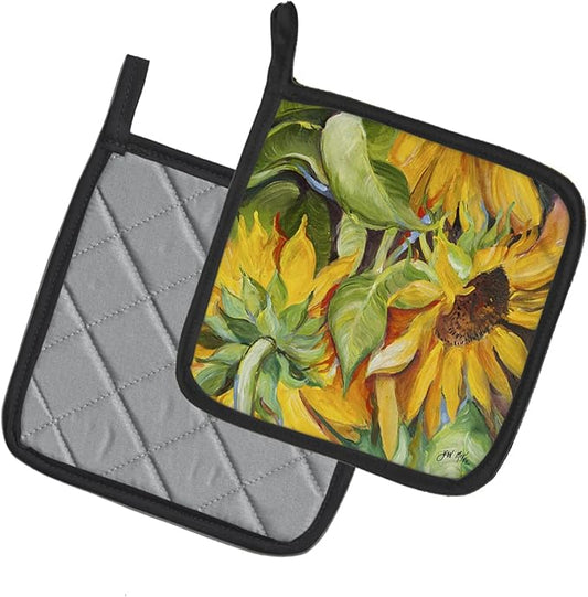 Caroline's Treasures JMK1266PTHD Sunflowers Pair of Pot Holders Kitchen Heat Resistant Pot Holders Sets Oven Hot Pads for Cooking Baking BBQ, 7 1/2 x 7 1/2