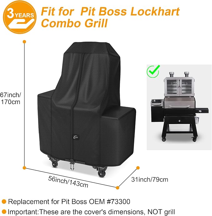 600D Heavy Duty Pellet Grill Cover for Pit Boss Lockhart, Waterproof Wood Pellet Smoker Cover with Windproof Buckles, UV Resistant, No Tear, No Fading