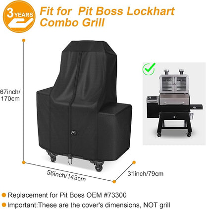 600D Heavy Duty Pellet Grill Cover for Pit Boss Lockhart, Waterproof Wood Pellet Smoker Cover with Windproof Buckles, UV Resistant, No Tear, No Fading