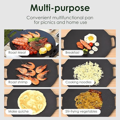 Korean Grill Pan,Round Premium BBQ Grill Pan,Non-stick Griddle Plate for Gas Stove Indoor Outdoor Camping Party(33cm)