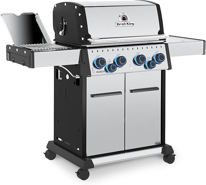 Broil King 677347 Baron S 490 Pro IR 4-Burner Pellet Ready Natural Gas Grill in Stainless Steel with Infrared Infrared Side Burner and Rear Rotisserie Burner