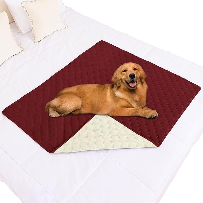 Smiry Waterproof Reversible Pet Couch Covers for Dogs | Pet Friendly, Soft Fabric, Washable Sofa Furniture Protector for Dogs Cat Kids, Checkered (40"x50", Wine Red/Beige)