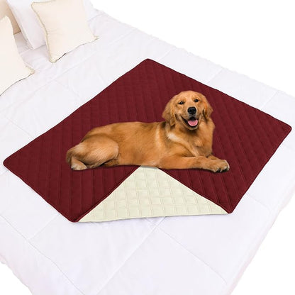 Smiry Waterproof Reversible Pet Couch Covers for Dogs | Pet Friendly, Soft Fabric, Washable Sofa Furniture Protector for Dogs Cat Kids, Checkered (40"x50", Wine Red/Beige)