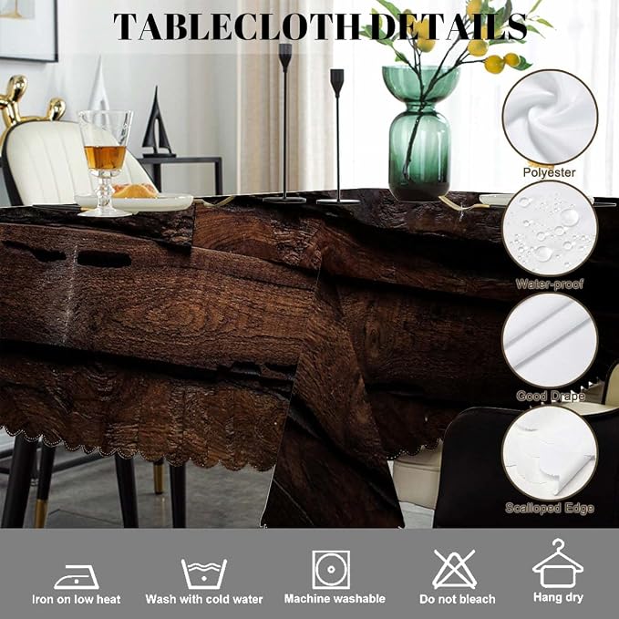 Swono Dark Wood Tablecloth - Vintage Natural Wooden Board Rectangle Table Cloth Picnic Tablecloth Washable Plaid Table Cover for Kitchen Holiday Dinner, 52x70 Inch