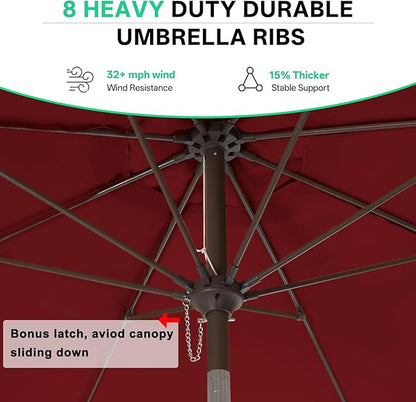 ABCCANOPY 11ft Scalloped Patio Umbrella, Outdoor Table Umbrella with Tilt and Crank, Fiberglass Ribs Deck Umbrella for Patio, Pool, Garden, Picnic (Burgundy)