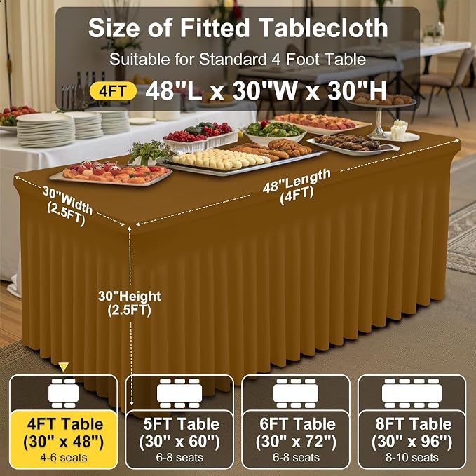 Smiry Spandex Elastic Fitted Table Cloth Skirt for 4FT Rectangle Table | Stretch Washable Table Cloth, Banquet Table Cover for Wedding, Party, Indoor & Trade Shows, (Dark Brown, 48Lx30Wx30H)