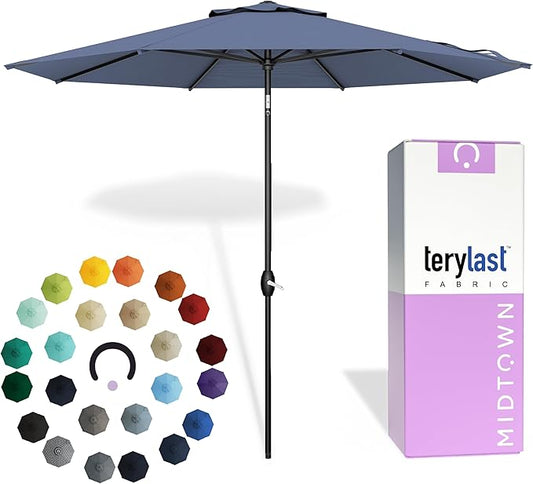 Midtown Umbrellas 10-Year-No-Fade - 9 Ft - UV Proof Light Navy Polyester Fabric - Umbrella Outdoor Patio, Auto-Tilt Aluminum Frame Patio Umbrella for Garden, Pool & Deck - Black Pole