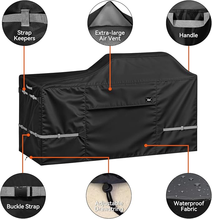 86 Inch Island Grill Cover, 600D Heavy Duty Waterproof Extra Large Grill Cover for Island with Left or Right Grill Head, Tear & Fade Resistant Outdoor Kitchen Cover, Black