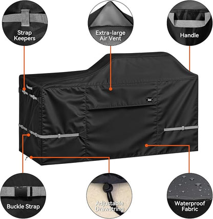 86 Inch Island Grill Cover, 600D Heavy Duty Waterproof Extra Large Grill Cover for Island with Left or Right Grill Head, Tear & Fade Resistant Outdoor Kitchen Cover, Black