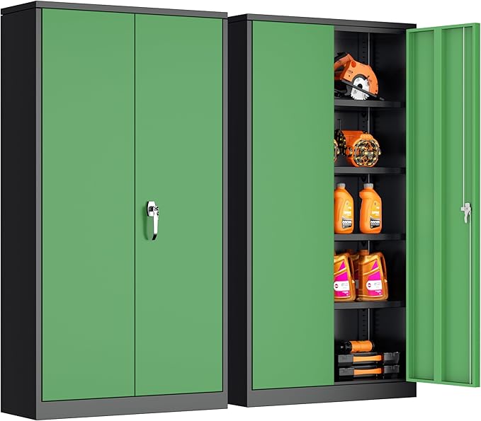 INTERGREAT Metal Storage Cabinet with Lock, 72" Steel Lockable Storage Cabinet with Locking Doors and Adjustable Shelves, Locking Tool Cabinets for Office, Home, Garage, Gym, School (Black Green)