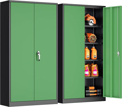 INTERGREAT Metal Storage Cabinet with Lock, 72" Steel Lockable Storage Cabinet with Locking Doors and Adjustable Shelves, Locking Tool Cabinets for Office, Home, Garage, Gym, School (Black Green)