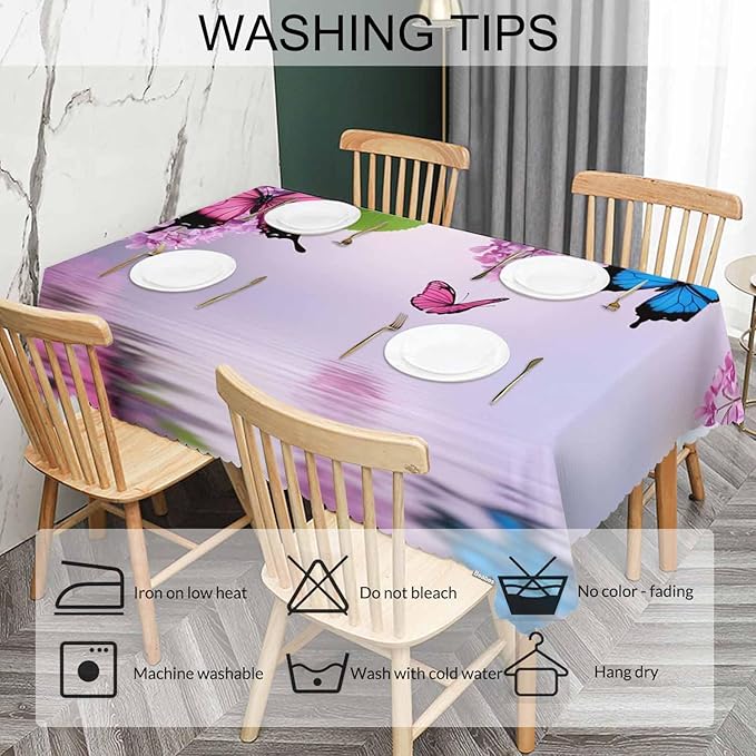 Butterfly Kitchen Tablecloth Nature Flowers Butterflies Indoor Outdoor Table Cover Anti-Oil Table Cloths for Wedding Banquet Dinner Tablecloths, 52x70 Inch(4-6 Seats) Blue Purple