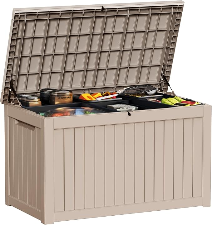 280 Gallon Outdoor Storage Box Waterproof - Outside Resin Deck Box, Lockable Storage Bin for Patio Furniture,Garden Tools,Cushions,Pool Accessories(Grey)