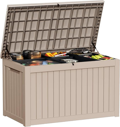 280 Gallon Outdoor Storage Box Waterproof - Outside Resin Deck Box, Lockable Storage Bin for Patio Furniture,Garden Tools,Cushions,Pool Accessories(Grey)