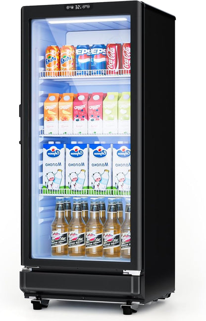 6 Cu.Ft Commercial Beverage Fridge with Glass Door | Double-Tempered Glass, Locking Key & LED, Indoor/Outdoor Use, Bar/Office/Restaurant, Adjustable Shelves, Energy Efficient