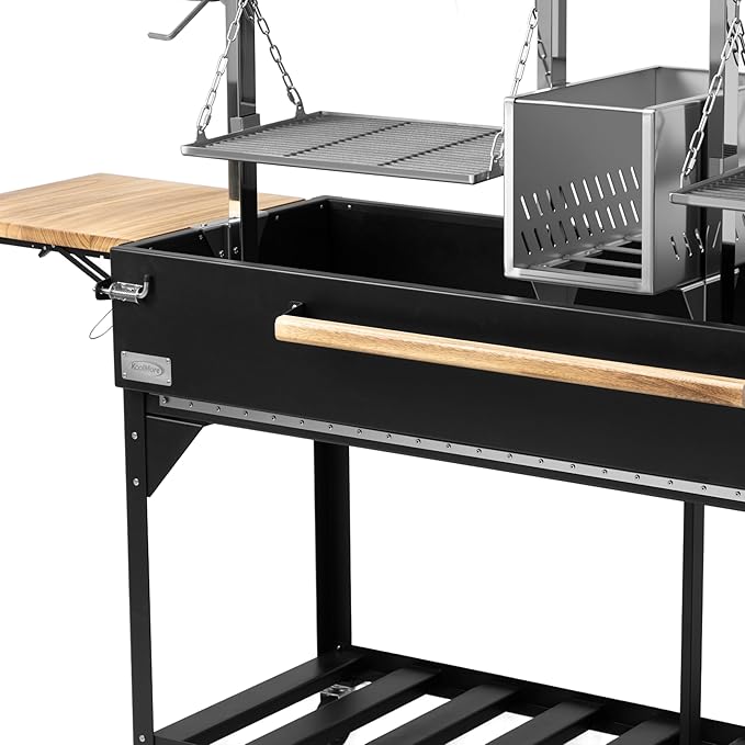 KoolMore 92 in. Charcoal and Wood BBQ Grill, Santa Maria Argentine Style Grill with Dual Adjustable Grate, Heavy Duty, in Black