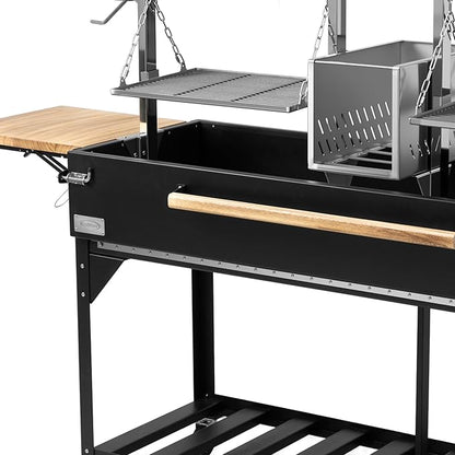 KoolMore 92 in. Charcoal and Wood BBQ Grill, Santa Maria Argentine Style Grill with Dual Adjustable Grate, Heavy Duty, in Black
