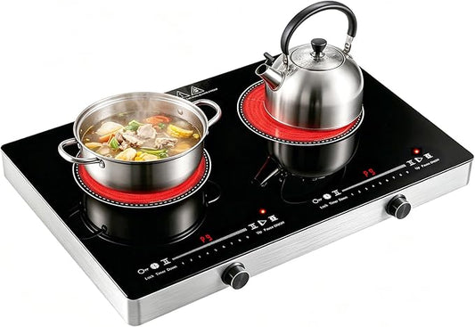 Electric Cooktop,110V 2500W Electric Stove Top with LED Knob Control,9 Power Levels, Kids Lock & Timer,Overheat Protection stove,24 Inch 2 burner cooktop