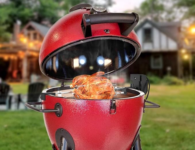 Skyflame Stainless Steel Rotisserie Kit with Heavy Duty Rotisery Motor and Stainless Steel Vertical BBQ Chicken Roaster Rack