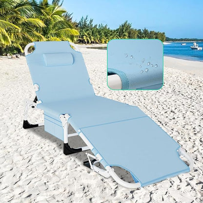 LILYPELLE Folding Chaise Lounge Chair with Pad, Patio Sun Tanning Chair | 5-Position Outdoor Chaise Lounger,Portable Beach Lounge Chair for Outdoor Sunbathing Patio Pool Lawn Deck Poolside