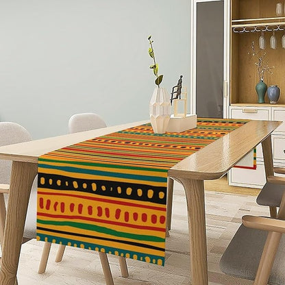 Traditional African Tribal Table Runner Abstract Ethnic Horizontal African Geometric Pattern Printed Linen Table Runner for Home Kitchen Dining Table Decoration 13x70 Inch