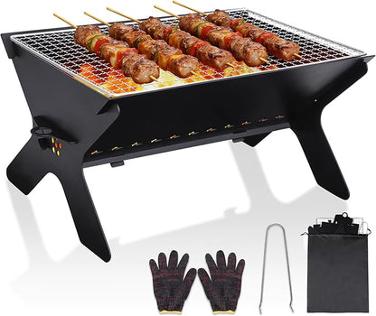 REDCAMP Portable Campfire Grill, Large Folding Stainless Steel Fire Pit with Grill & Carry Bag, Heavy Duty Charcoal BBQ Grill for Outdoor Cooking, Camping, Bonfire, Patio & Backyard