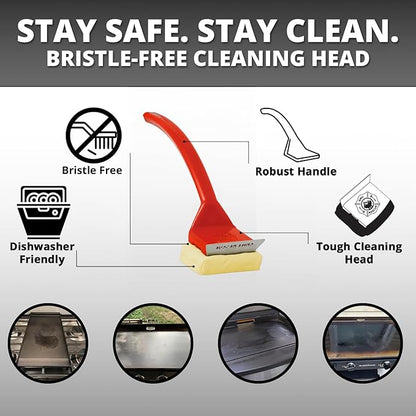 Grill Rescue Griddle Brush –Bristle-Free, Heavy-Duty Griddle Cleaner for Flat Tops & BBQ Griddles | Heat Resistant, Safe for Nonstick Surfaces, Cast Iron & Stainless Steel (Griddle brush with scraper)
