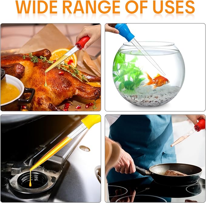 Boao 14 Pcs Heat-Resistant Turkey Baster Cooking Set Includes 8 Pcs 11 Inch Large Syringe Turkey Baster, 2 Basting Brush, 4 Cleaning Brush, Meat, Food Injector for Poultry, Beef,Chicken(Bright Color)