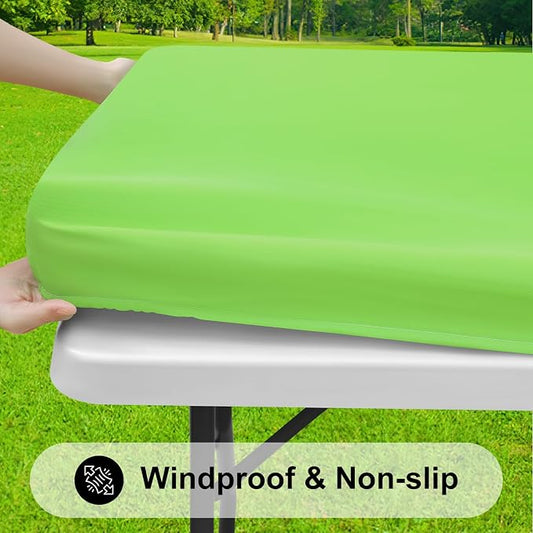 Smiry Rectangle Tablecloth, Elastic Fitted Flannel Backed Vinyl Tablecloths for 4ft Folding Tables, Waterproof Wipeable Table Covers for Indoor, Outdoor, Picnic and Camping (Lime Green, 30"x48")