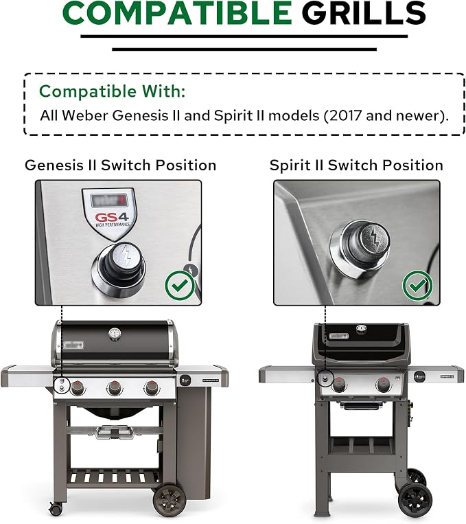 66220 Igniter Switch 2Pcs for Weber, GS4 Igniter Button for Weber Genesis II & Spirit II Grill (2017-Newer) as E/S-210 310 410 315 335 330 435, Grill Igniter Push Button Replacement for Weber 45010001