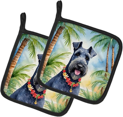 Caroline's Treasures Kerry Blue Terrier Luau Pair of Pot Holders Kitchen Heat Resistant Pot Holders Sets Oven Hot Pads for Cooking Baking BBQ, 7 1/2 x 7 1/2