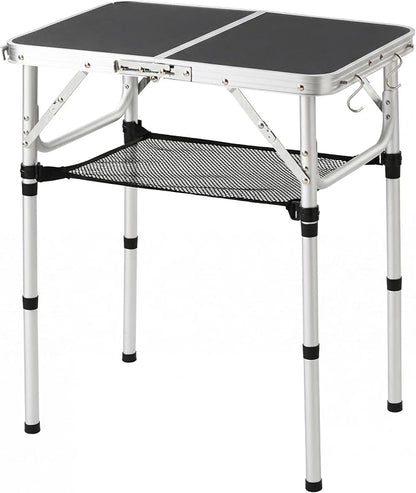 Folding Table Small, 24''L x16''W Camp Aluminum Table with Adjustable Height Legs, Indoor Outdoor Lightweight Portable Folding Aluminum Dining Table for Picnic Camping 2-Feet Black（10"/19"/27）