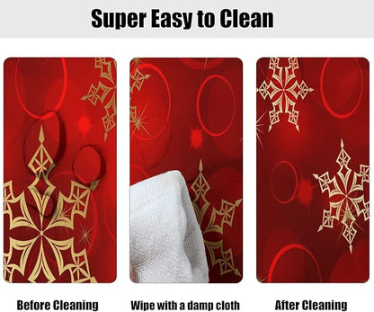 Red Christmas Oval Tablecloths, Red Golden Snowflake Christmas Print Elastic Fitted Table Cloth, Windproof Oblong Table Covers for Indoor Dinner and Outdoor Patio Decor, Fits Tables up to 60" x 84"