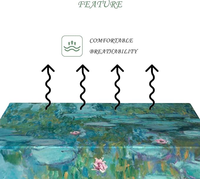 60x102 Inch Oil Painting Rectangle Tablecloth Monet Impressionist Art Water Lilies Series Table Cloth Washable Durable Table Cover for Dining Garden Atelier BBQ Home Decor