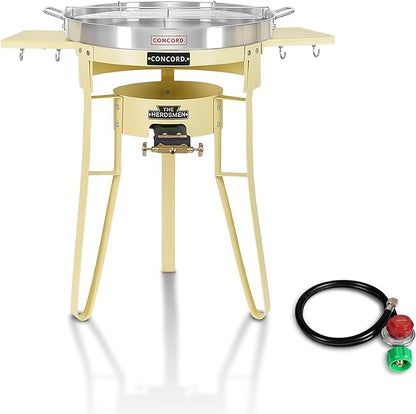 Concord The Herdsmen Stainless Steel Comal with Single Propane Cast Iron Roadster Burner Set. Great Outdoor Stove for Discada, Tacos, Street Vendor, Etc.… (Egg Shell)
