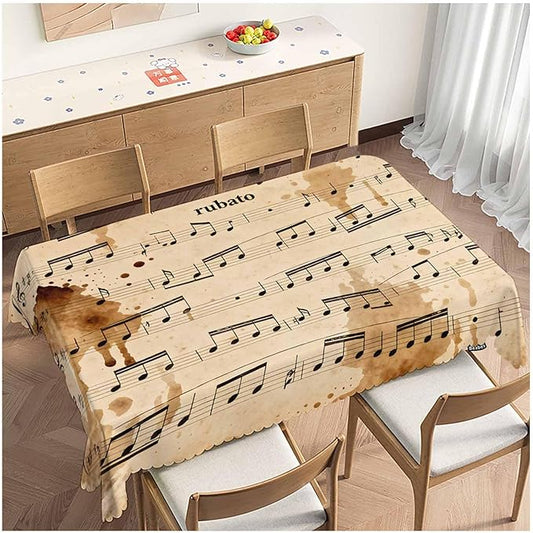 Tablecloth Music Notes 52 X 70 Inch, Retro Musical Piano Music Sheet Oblong Table Cloths Anti-Shrink Decorative Table Cover for Kitchen Dinning Tabletop Outdoor Picnic BBQ