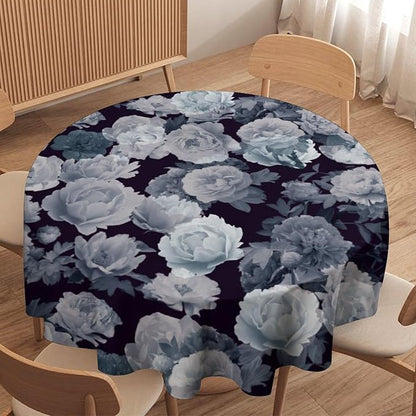 Vintage Florals Round Tablecloth, Gothic Black Garden Peonies Flowers Rustic Roses Boho Botanical Plant Water Resistant Wipeable Table Cover for Picnic Party Holiday Kitchen Dinner Table 36"