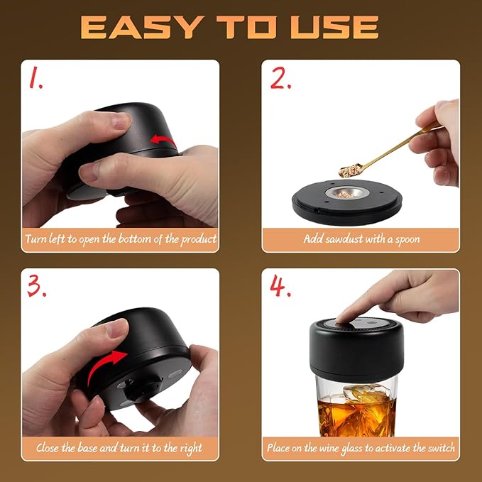 Electric Whiskey Smoker Kit with Led Lights, No Butane Needed, Cocktail Old Fashioned Bourbon Drink Smoker Kit, 6 Flavors Natural Wood Chips, Bourbon Whiskey Gifts for Men, Dad, Husband